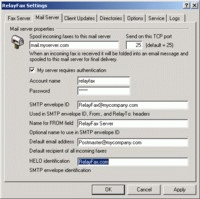 RelayFax: Mail Server Settings screen shot